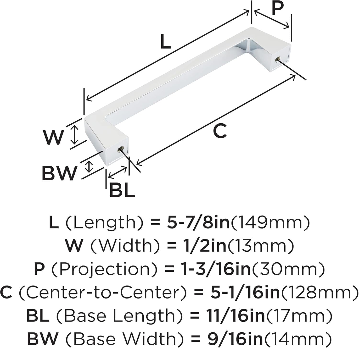 Amerock | Cabinet Pull | Polished Chrome | 5-1/16 inch (128 mm) Center to Center | Blackrock | 1 Pack | Drawer Pull | Drawer Handle | Cabinet Hardware