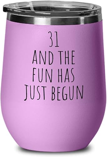 Vista 2 de Copa de vino de cumpleaños número 31, vaso de feliz cumpleaños 31, vaso de vino de cumpleaños 31, copa de cumpleaños 31 Rosado