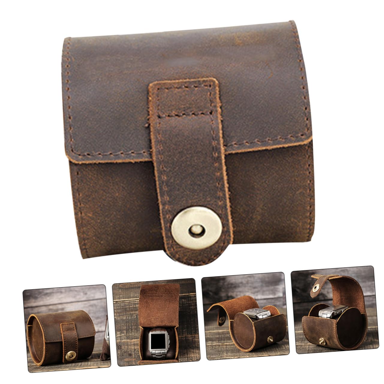 Estuche para Reloj Individual Caja de Viaje Enrollable para Relojes de Hombre y Mujer Diseño de Botón Portátil