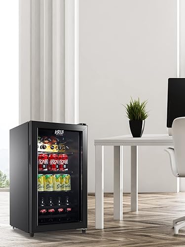 Miniatura 7 de KRIB BLING Refrigerador de bebidas de 120 latas, enfriador de bebidas independiente con estantería ajustable, puerta de vidrio para cerveza o vino,