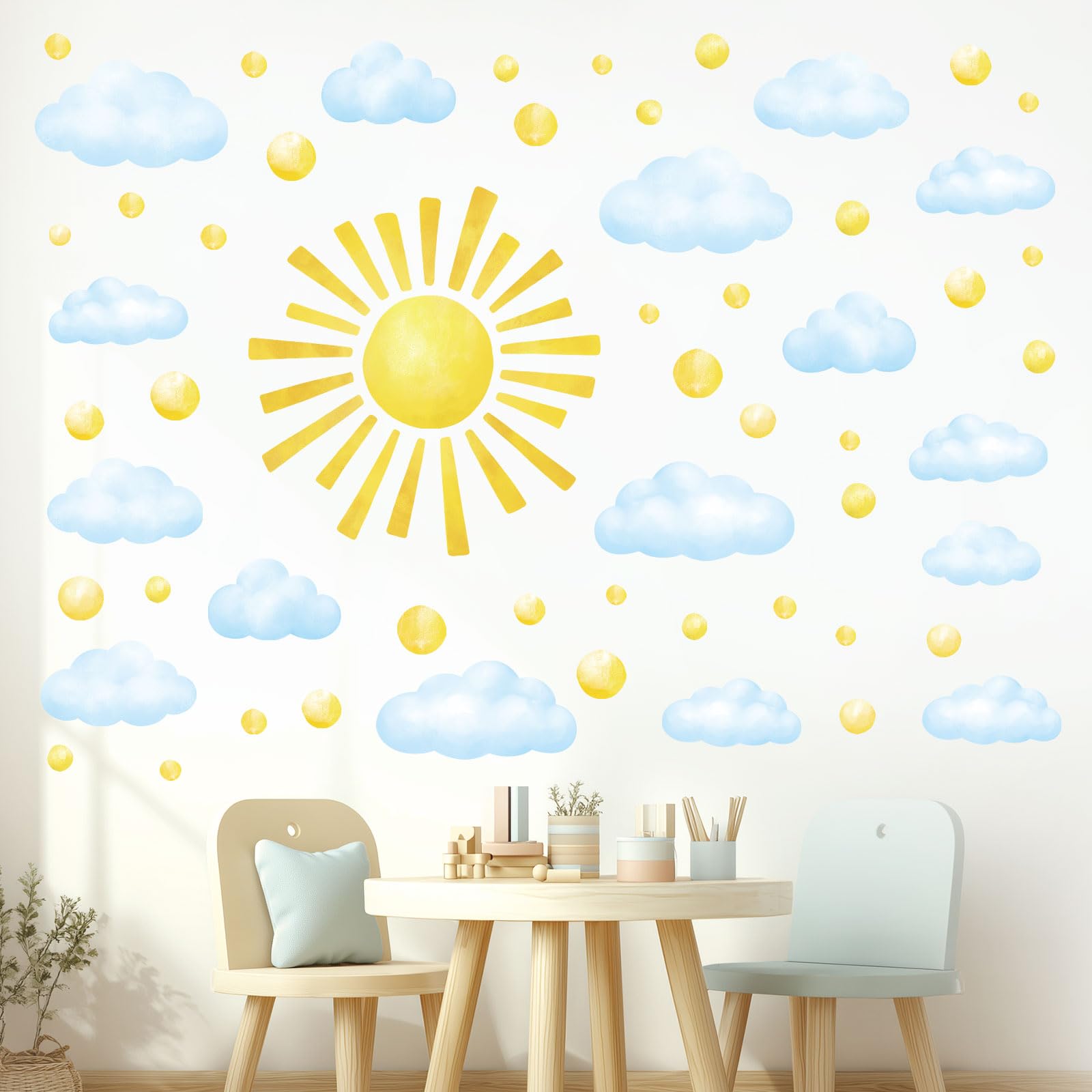 DECOWALL DS12-8079 Adesivi murali nuvola sole e punto bambini cameretta bambino carta da parati bambini bimba bimbo stencil letto asilo murale muro