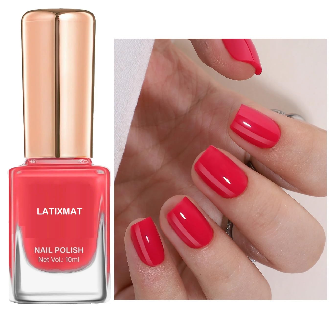 Nail Polish Coral Red, 10ml | Intense Colour Payoff, Smooth Application, Professional Finish, Glossy Shine, 10ml Bottle-image-30