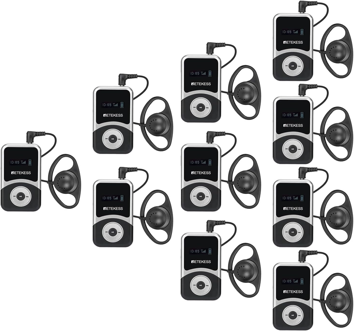 Retekess T130S(2nd Gen T130) Tour Guide System Receiver, Assistive Listening Devices,100m/328ft, Universal for Left and Right Ears, Translation Devices for Church (10 Receivers) (Renewed)