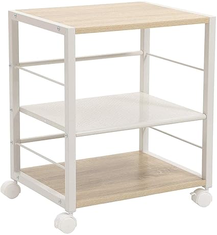 Indian Decor 48550 Space Saving 3-Tier Kitchen Trolley Cart, with Lockable Caster Wheels, Rolling Utility Storage Organizer for Kitchen, Office, Living Room, Garage - Modern Style, Light Oak White