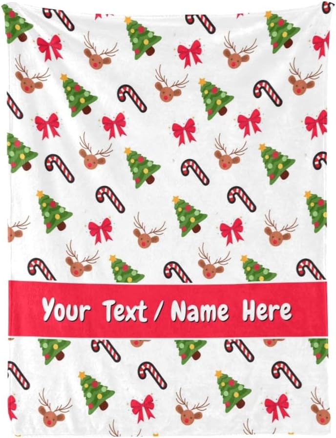 Customizable Throw Blanket with Name, Super Cozy and Comfy Christmas Tree Personalized Flannel Blanket, 50" x 60"