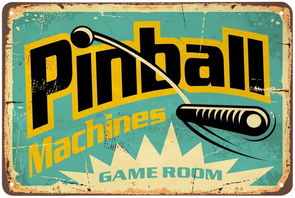 AOYEGO Pinball Tin Sign,Pinball Game Room Vintage Metal Tin Signs for Cafes Bars Pubs Shop Wall Decorative Funny Retro Signs for Men Women 8x12 Inch