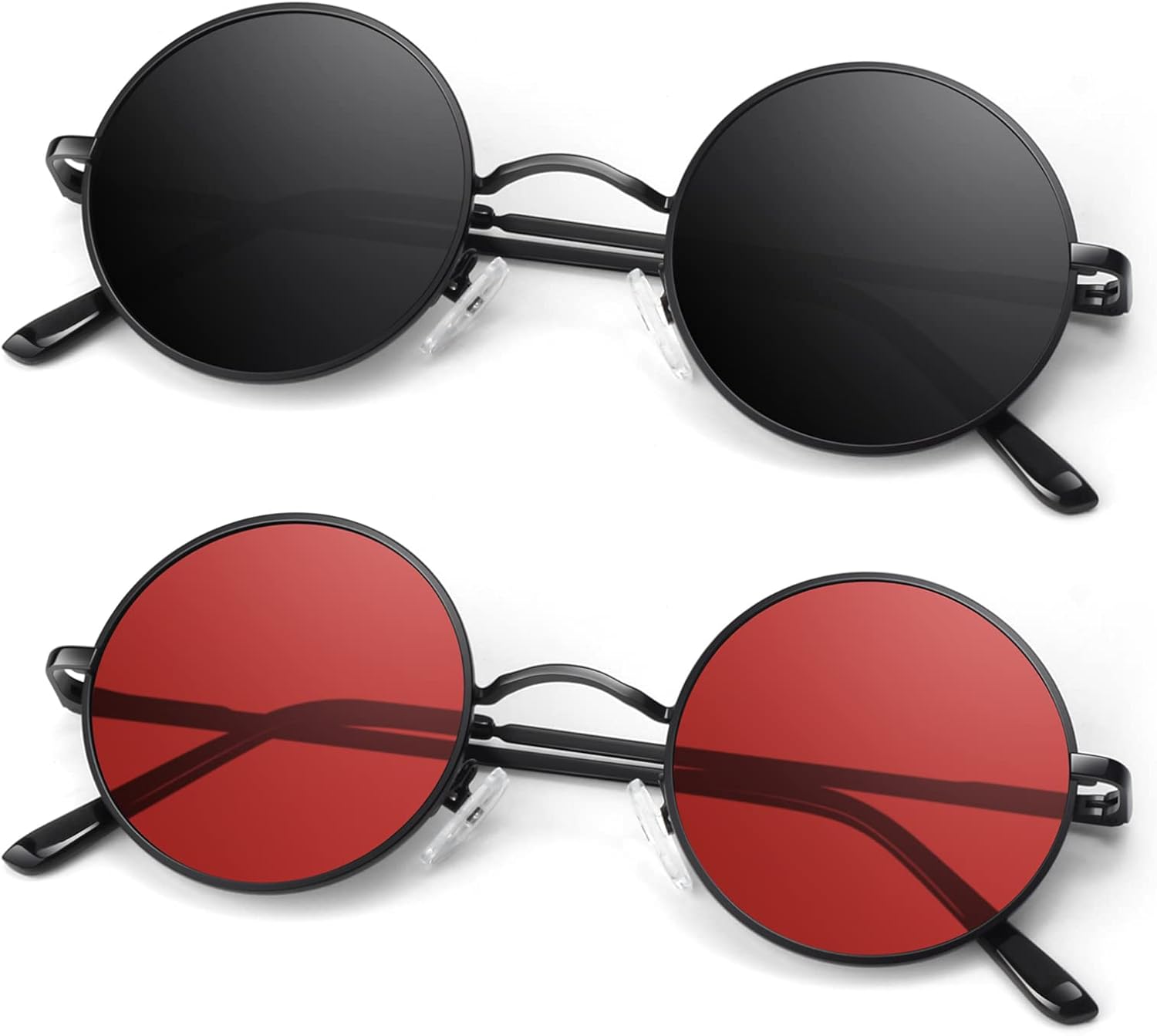 Round Polarized Sunglasses Men Women,Retro Metal Hippie Shades with 100% UV Protection