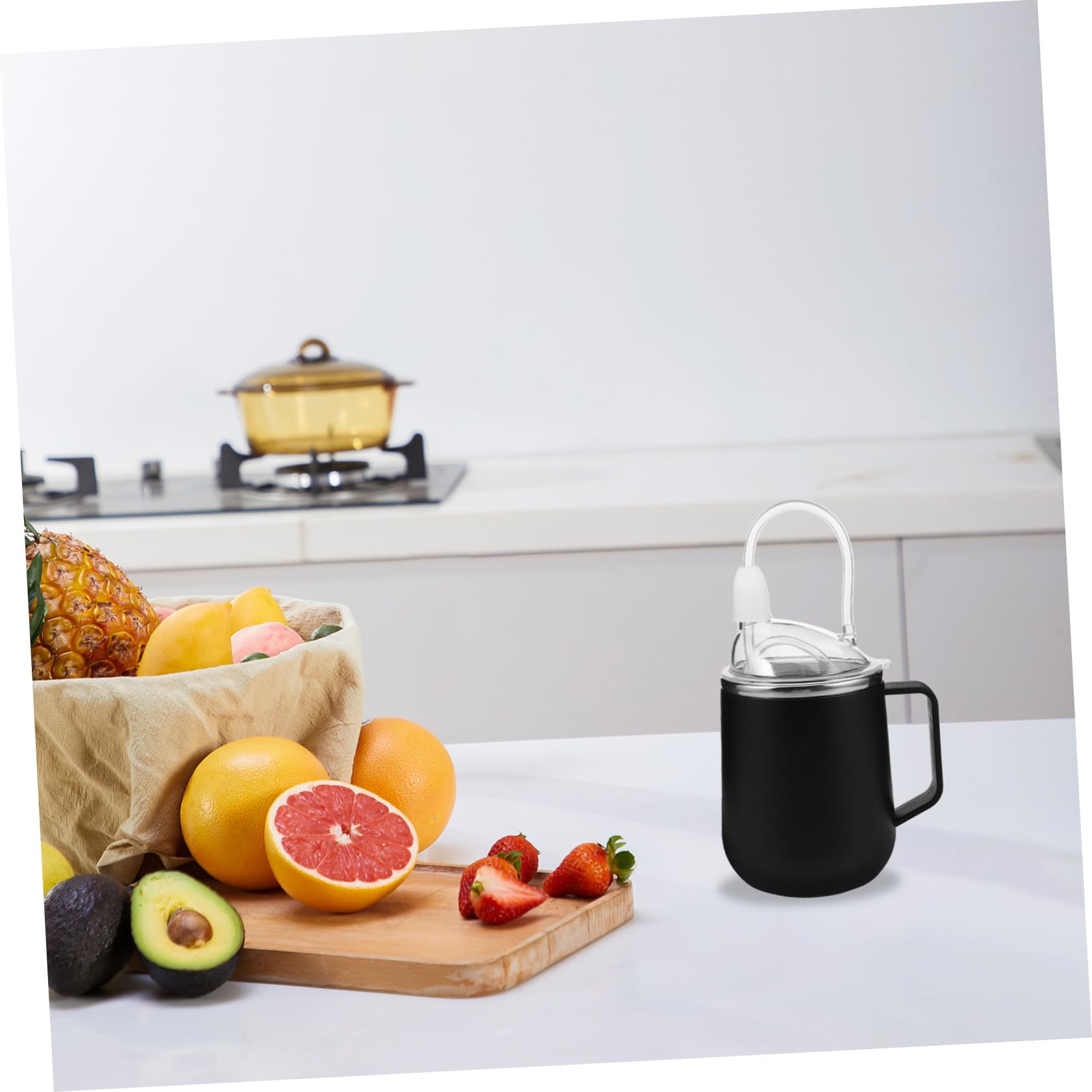 Veemoon Pflege Strohhalmbecher 450ml aus Edelstahl in Schwarz