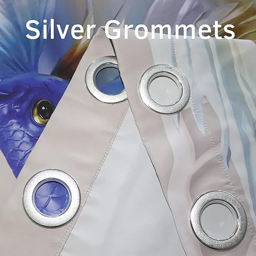 Miniatura 5 de Renaiss Cortinas opacas 3D Goldfish de 42 pulgadas de ancho x 96 pulgadas de alto, juego de 2 paneles de cortinas orientales con diseño de pez