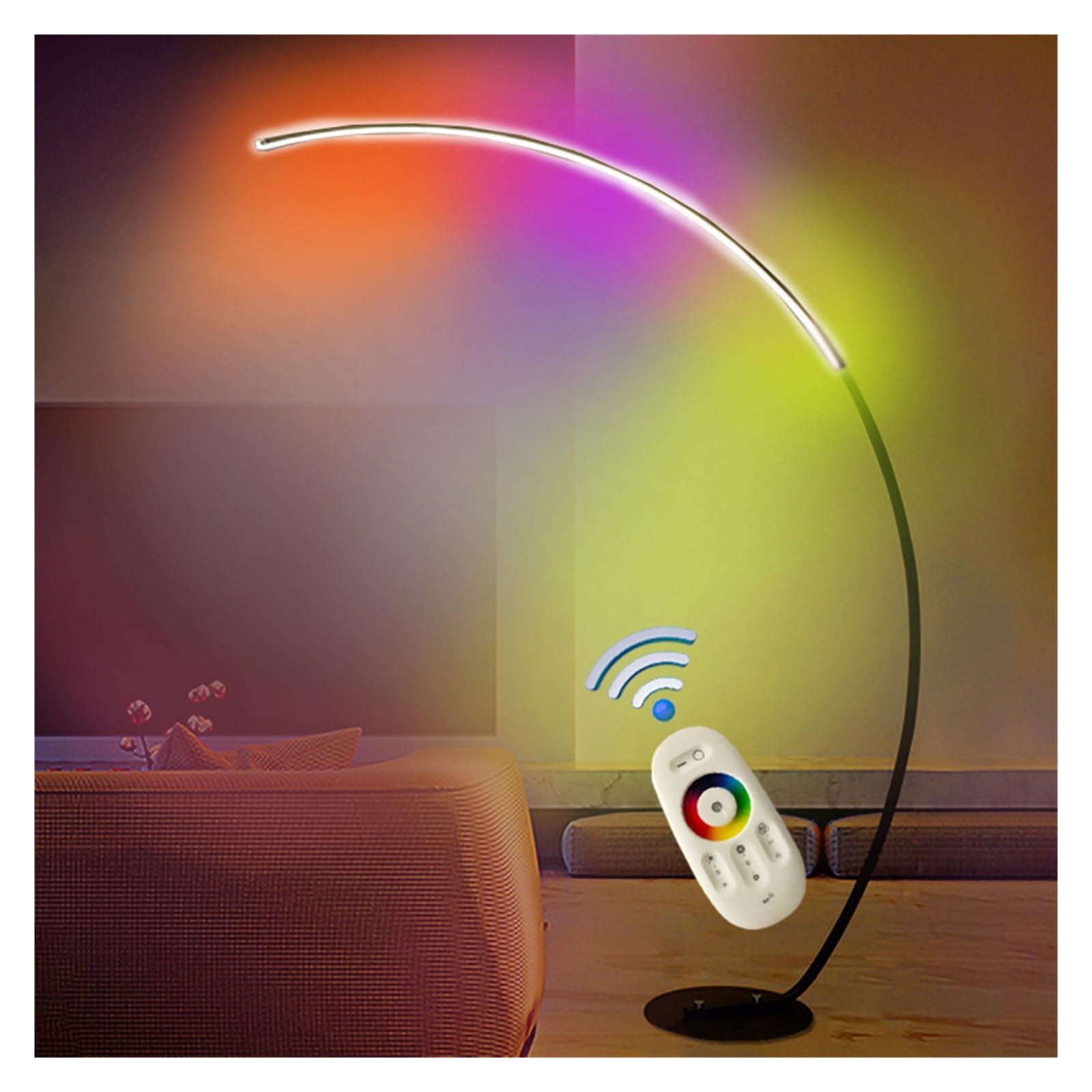 C Lampa Podłogowa Ściemnianie Zdalne Sterowanie Czarna Narożna LED Dekoracja Sypialni Do Salonu Stojąca Miękkie Wystarczające światło(Remote RGB CCT,White with Table)