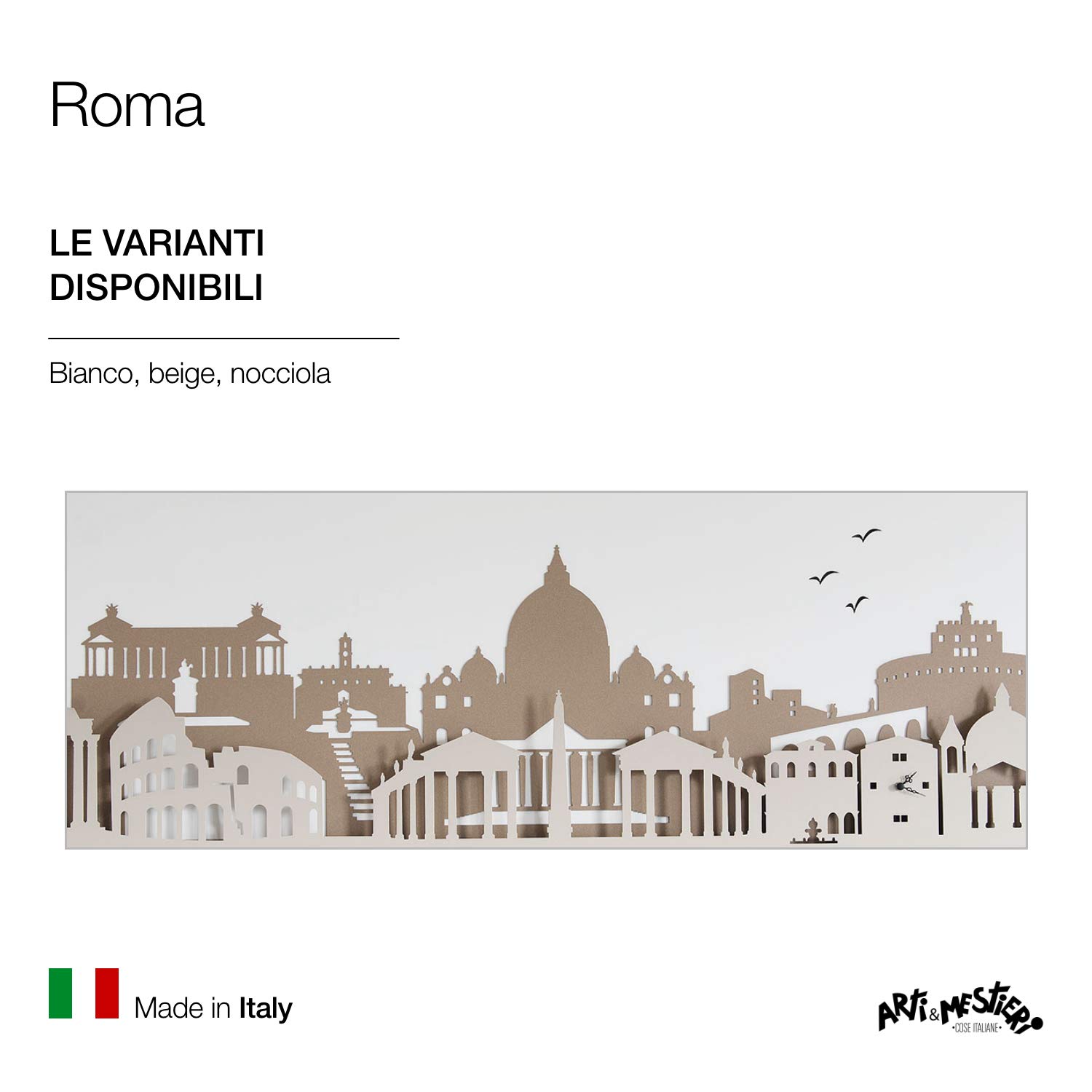 Arti & Mestieri Roma - Pannello Decorativo di Design 100% Made in Italy - in Ferro, 140 x 4 x 50 cm - Bianco, Beige e Nocciola