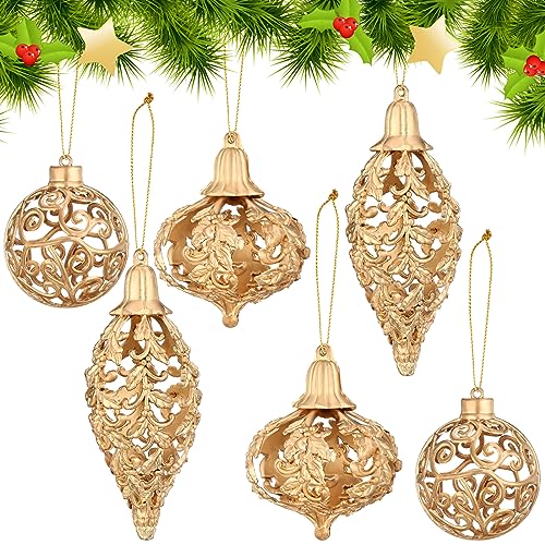 Shappy 6 Pcs Christmas Gold Ball Ornaments 2/3/5 Inch Diamond Pendant Christmas Tree Ornaments Gold Decorations for Home Xmas Holiday Party Wedding Wreath Gift