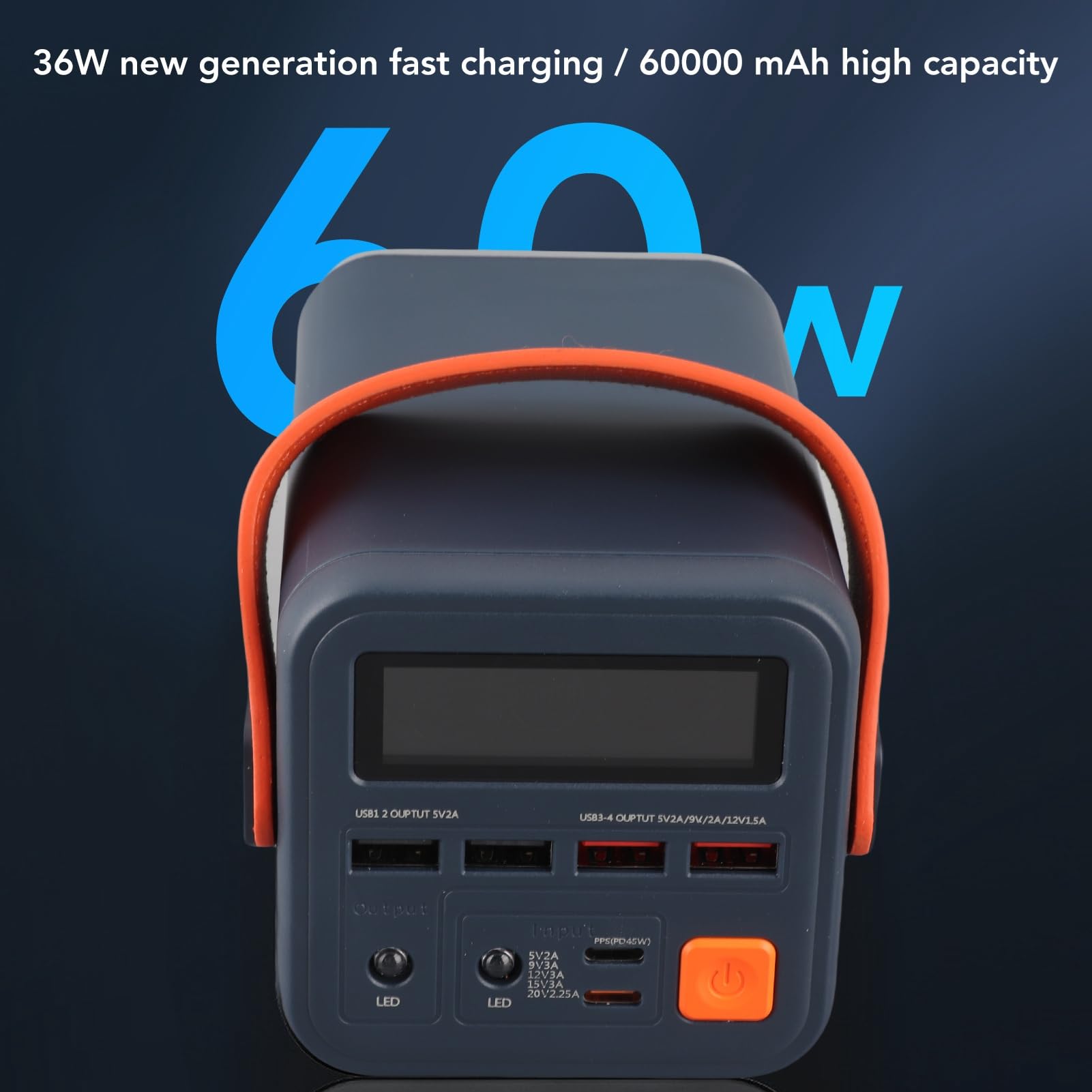 Central Eléctrica con Batería De Litio De 60000 MAh: Carga Rápida Bidireccional Portátil For Acampar Al Aire Libre Y Apagones De Emergencia(B)