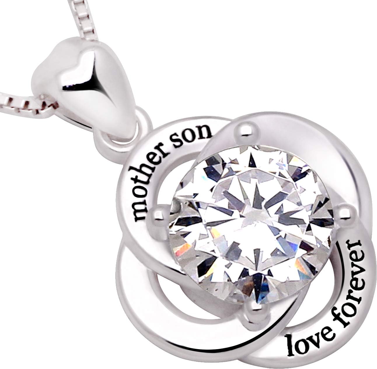 ALOV Jewelry Sterling Silver mother son love forever Cubic Zirconia Pendant Necklace - Image 2