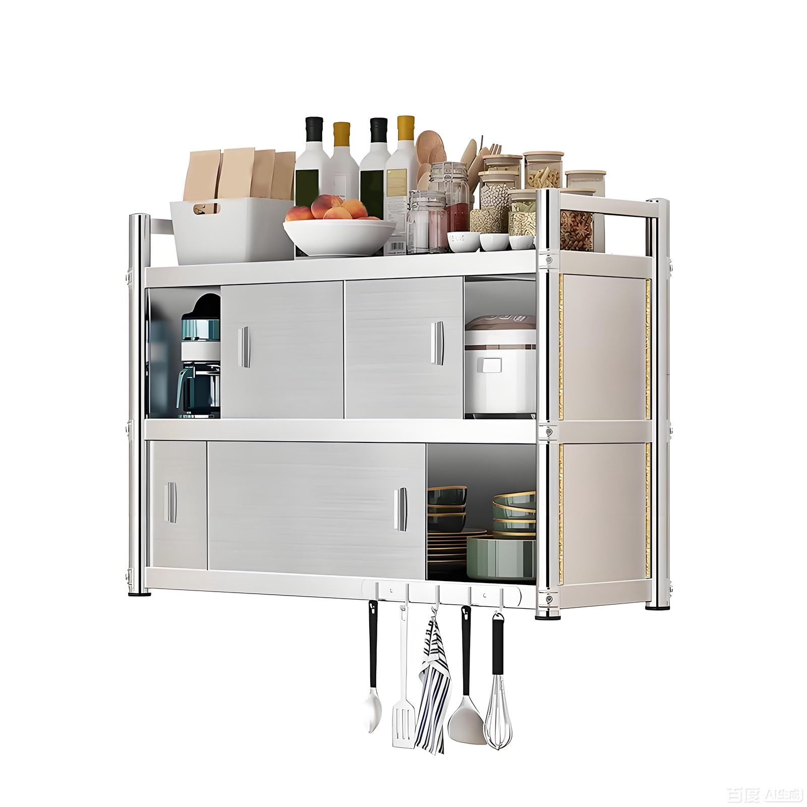 Armadio da cucina con ante scorrevoli, grande capacità, in acciaio inox, per bagno, balcone, camera da letto