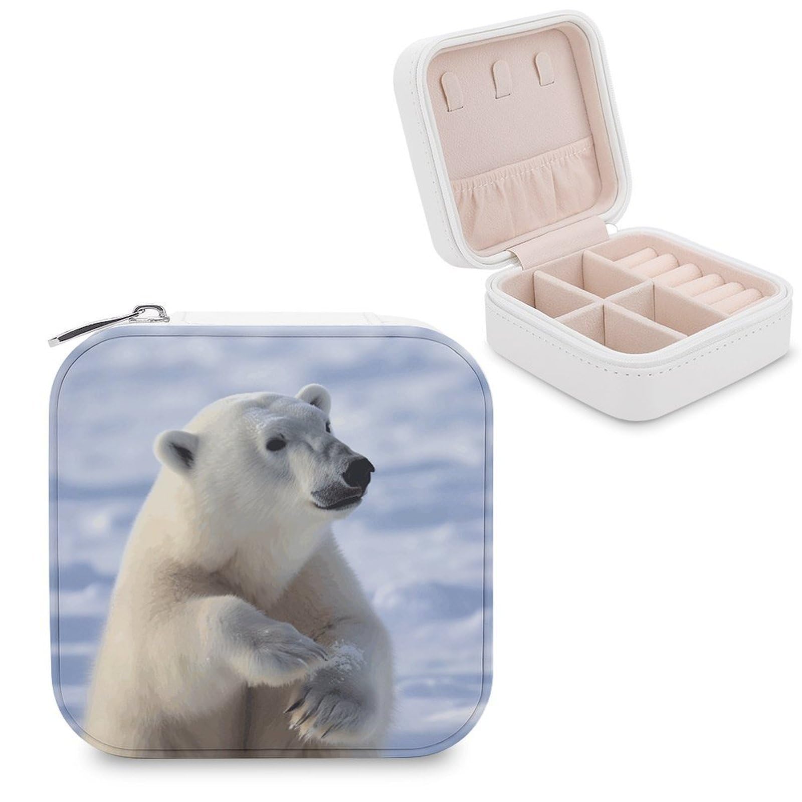 VstaDank Polar Bear Jewelry Box Exquisite Leather Jewelry Organizer Portable Trinket Organizer Fashion Travel Jewelry Case for Rings Earrings Necklaces Unique Gifts for Women