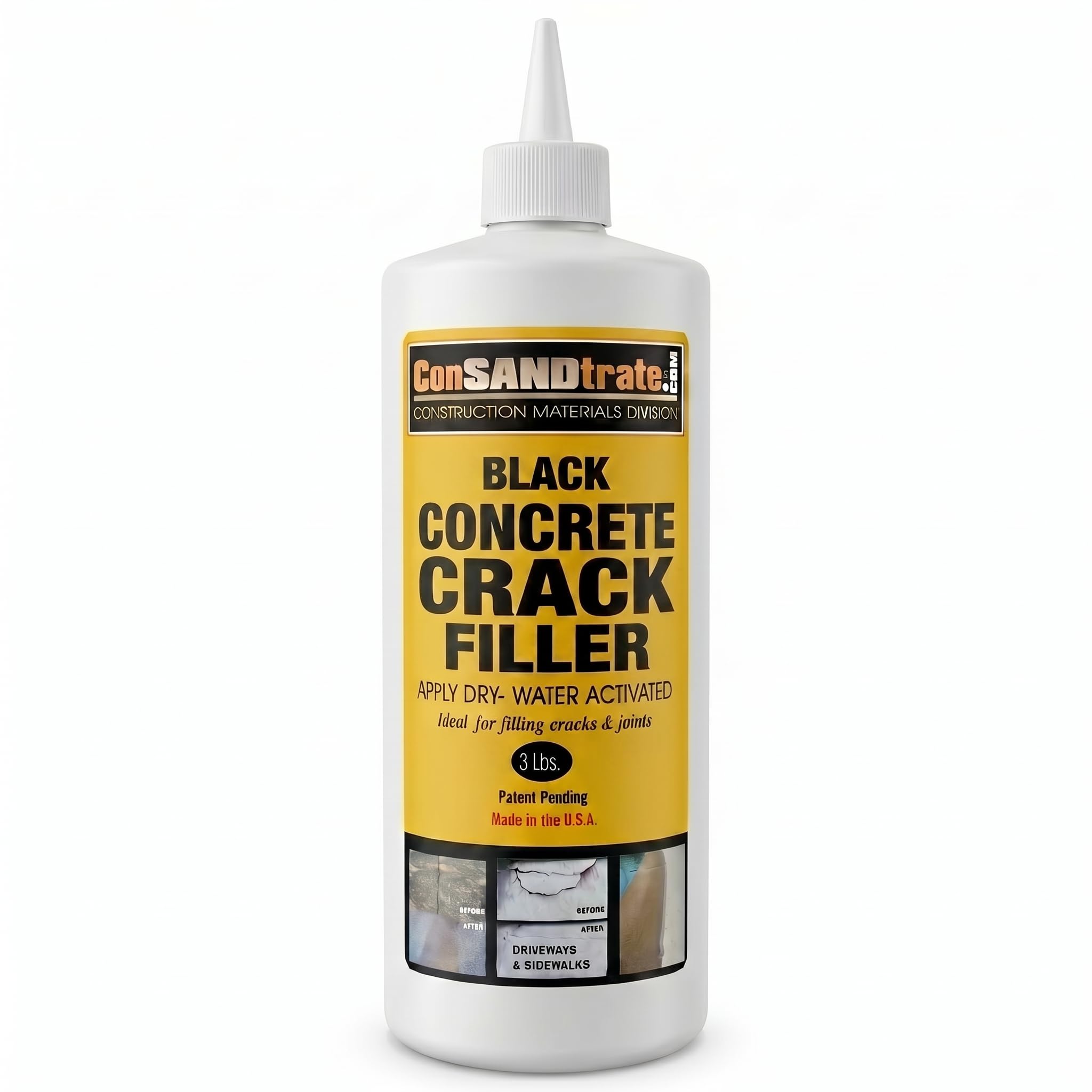 ConSandtrate Relleno de grietas de hormigón - 3 libras para rellenar grietas de hormigón en calzadas, pasarelas y patios. (1, negro)