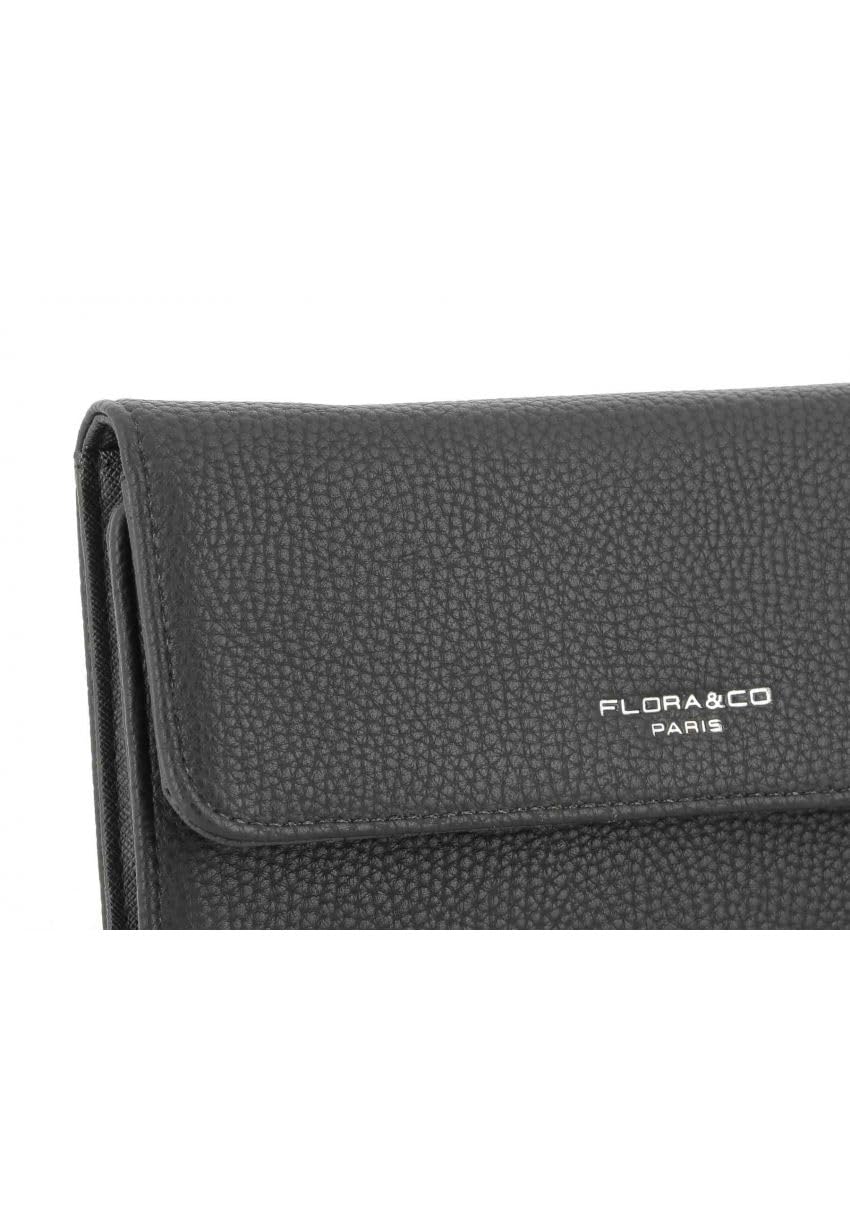 flora & co - Portefeuille Femme Tout-en-Un Rabat - Porte-chéquier Porte-Cartes et Monnaie 3 en 1 - Compagnon 3 Volets Grande Capacité Fourre-Tout - Classique Chic Tendance - Similicuir Souple - Noir