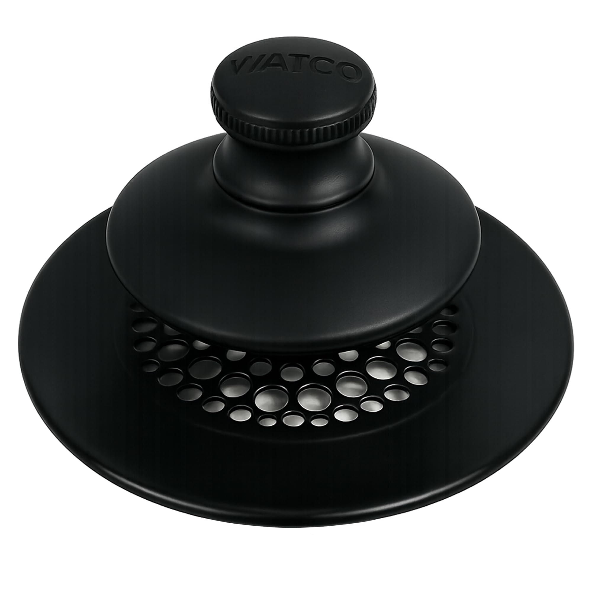 Watco Universal NuFit Push Pull Stopper, Silicone, 3/8 in. to 5/16 in. Combo Pin, Friction Pin, Grid, Universal Bath Tub Drain Stoppers, Easy Install, Hair Catcher, Replacement Tub Drain, Matte Black