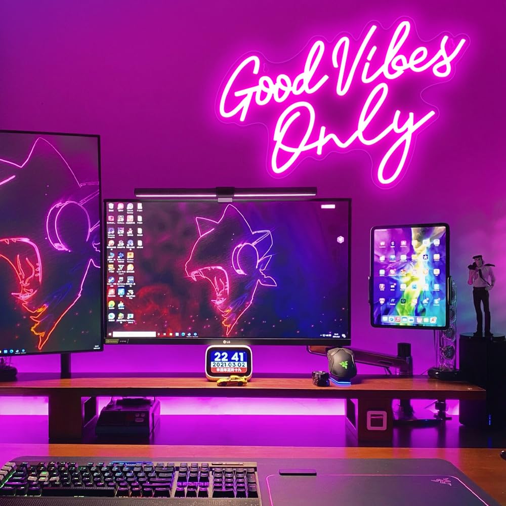 Good Vibes Only Neon Signe, Good Vibes Neon Signe Per La Décoration Murale, Belle Rose Neons Logo Per La Décoration De Chambre De Fille, FêTe, Anniversario, Matrimonio, Salone Centro Commerciale