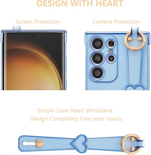 Miniatura 3 de ZTOFERA Funda Samsung Galaxy S21 Ultra 5G con soporte, funda de lujo con bonito borde chapado y patrón de corazones de amor, correa para la muñeca