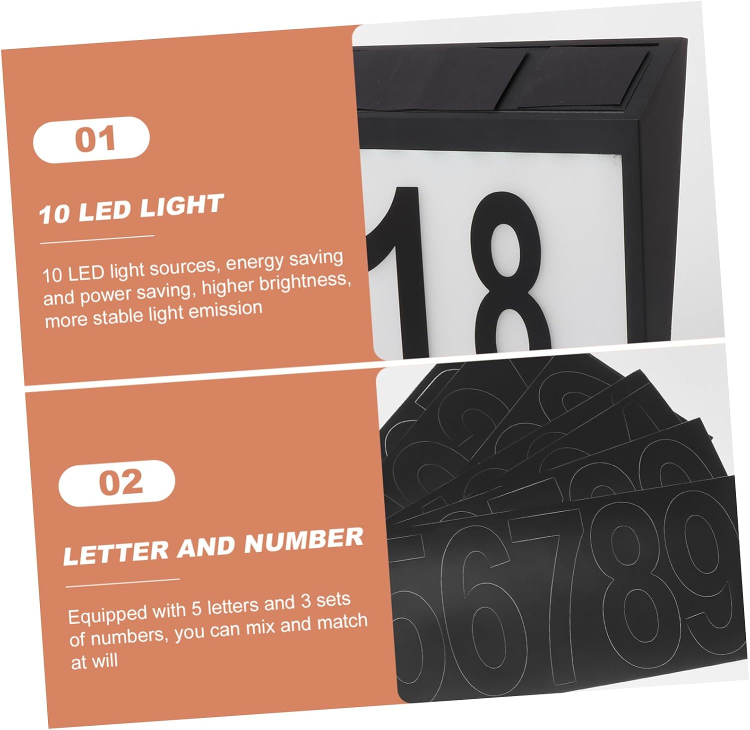 Solar-powered House Light Led Doorplate Number Sign Outdoor Address Number Lamp Easy Install for Garden Patio