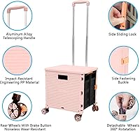 Vista 9 de FELICON SELORSS - Carrito plegable portátil con ruedas para subir escaleras y ruedas giratorias de 360°, mango telescópico, caja de plástico