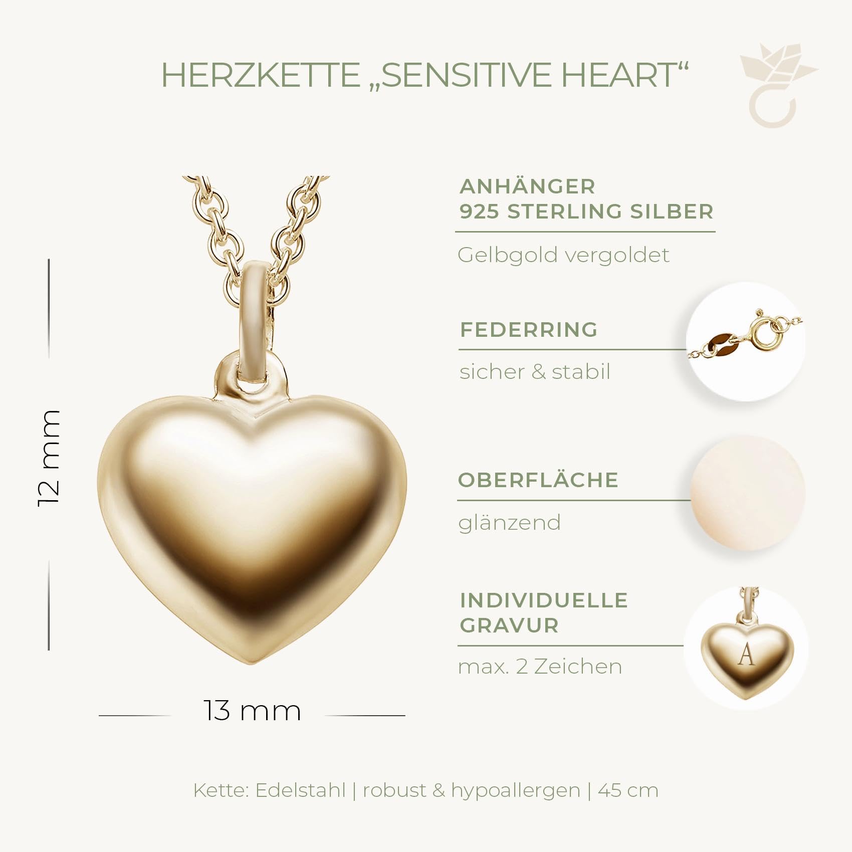 Amoonìc Herzkette Gold mit Gravur Halskette Damen Silber 925 vergoldet | Frauen Kette mit Herz Anhänger personalisiert Initialen Buchstabe Name zum Gravieren, Schmuckgeschenk für Sie Freundin Mutter