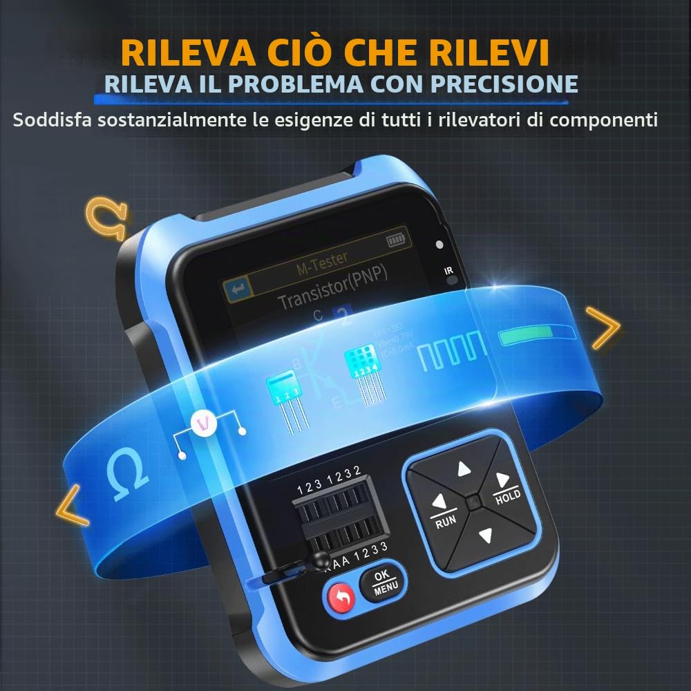 DollaTek DSO TC3 Mini Oscilloscopio Digitale Portatile 3 in 1 Tester Multi-Funzione con Display TFT 2,4" Analisi ESR, LCR, Transistor Banda 200 KHz Campionamento 1500mA