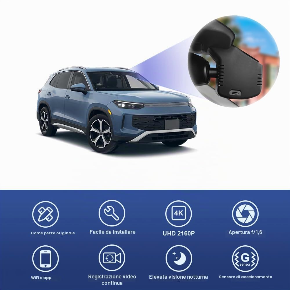 Fitcamx Dashcam 4K Adatta per Volkswagen Tiguan MK3 2024 2025 (6766 Nero), OEM Dash Cam, 2160P UHD Video Wifi, Monitoraggio Parcheggio, G-Sensor, Registrazione Circolare, WDR, Plug&Play, Scheda 64GB