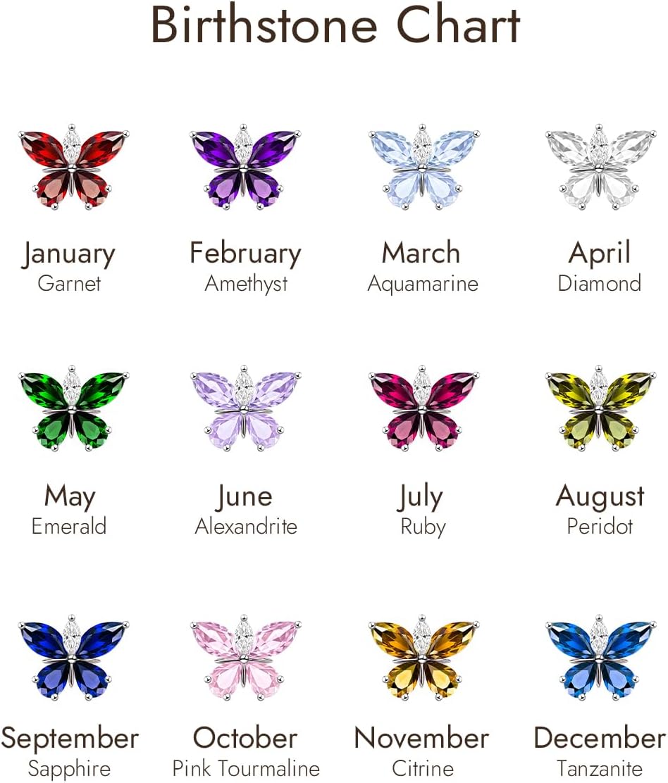 Butterfly Birthstone Necklace for Young Women, Solid 925 Sterling Silver Hypoallergenic Jewelry, 12 Month Birthday Pendant Christmas Birthday Gifts for Daughter Granddaughter Sister Girlfriend Wife - Image 7