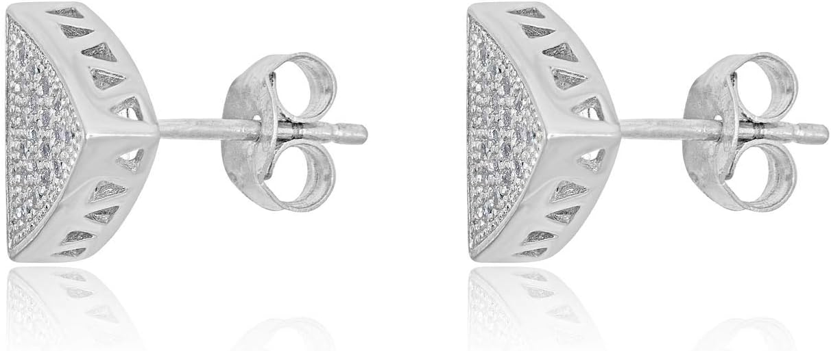 AVORA 925 Sterling Silver Simulated Diamond CZ Triangle Men's Hip Hop Stud Earrings