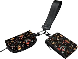 Mushrooms Butterflies Mini Wallet Keychain Wristlet Detachable Portable Card Key Holder Artistic Lightweight Coin Purse with Dual Wristlet Pouch Holiday Gifts