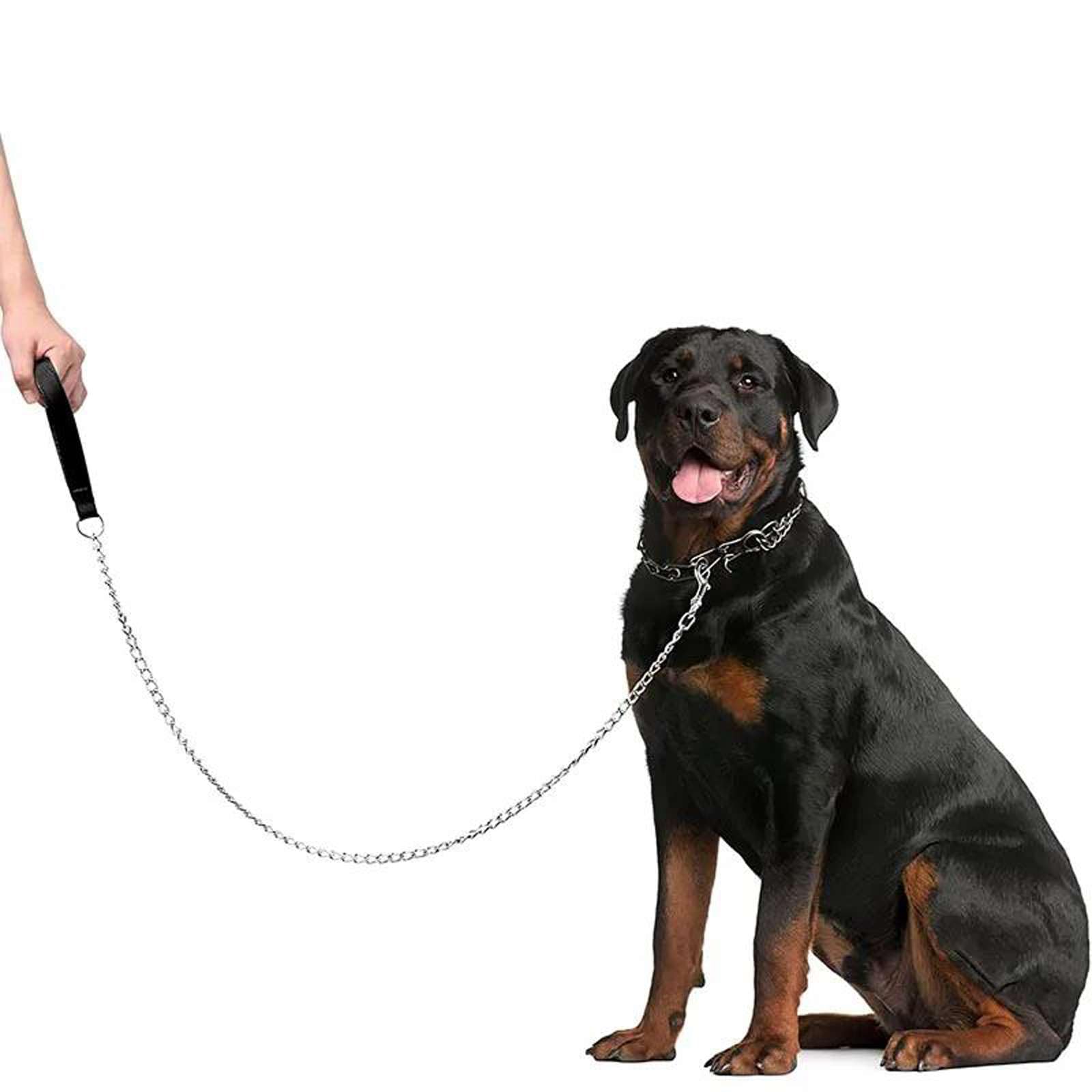 Correa de Cadena Gigante para Perros antimordeduras de Alta Resistencia de 120 cm con Mango de Cuero Correa para Perros Duradera