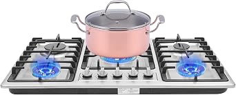 34 Inch Gas Cooktop, Built-in 5 Burners Stainless Steel NG Cooktop Natural Gas Cooker Stovetop with Thermocouple Protection, 2000Pa Rangetop Drop-in Stove Top