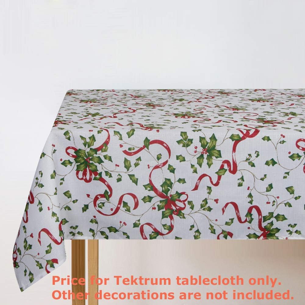 Tektrum 60 X 102 inch 60"X102" Rectangular Seasonal Christmas Ribbons Engineered Printed Tablecloth Table Cover - Wrinkle Free - Great for Banquet, Parties, Dinner, Kitchen, Restaurant, Holidays