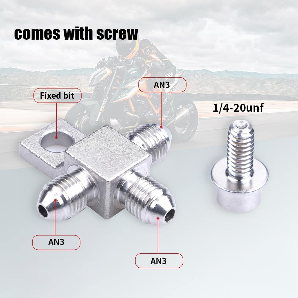 Stainless Steel AN3-3AN Male Brake Hose End Tee Block with screw 1/4-20 unf Titanium Color