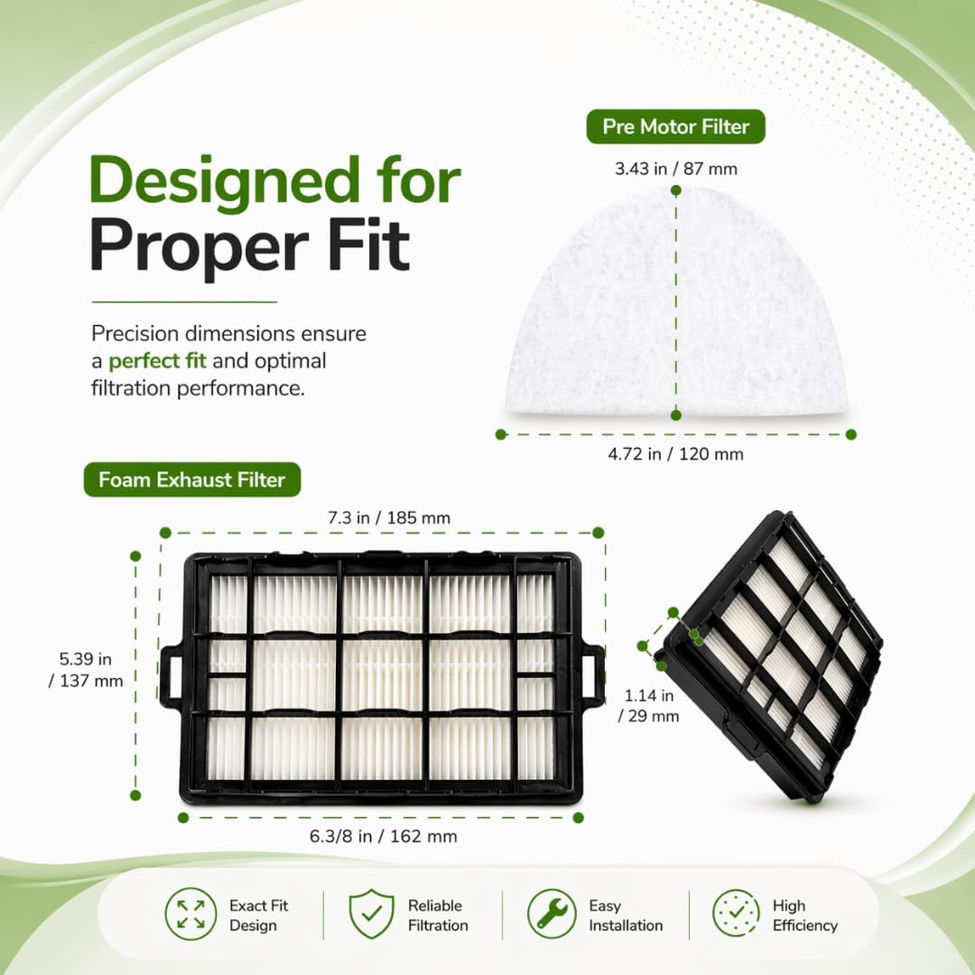 Vacuum Filter Replacement Compatible with Atrix Ergo Backpack Vacuum, VACBP1 - VACBPAI. Fit on Professional Vacuum Systems for Back Pack Vacuum Cleaner - Pre Motor and Foam Exhaust Filter.