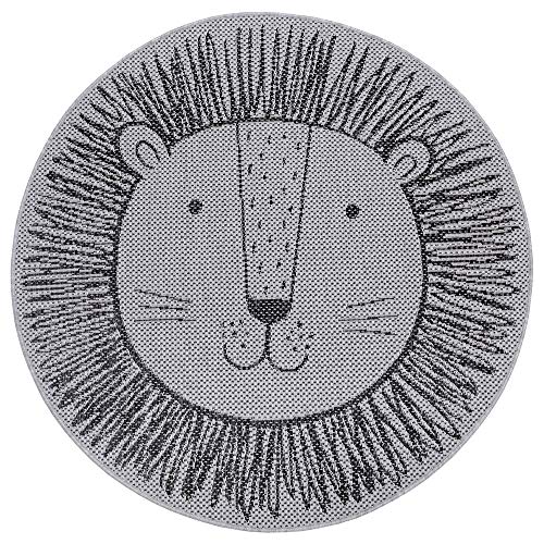 Hanse Home Flachgewebe Kinderteppich Löwe rund, Farbe:hellgrau/dunkelgrau, Größe:120 cm rund