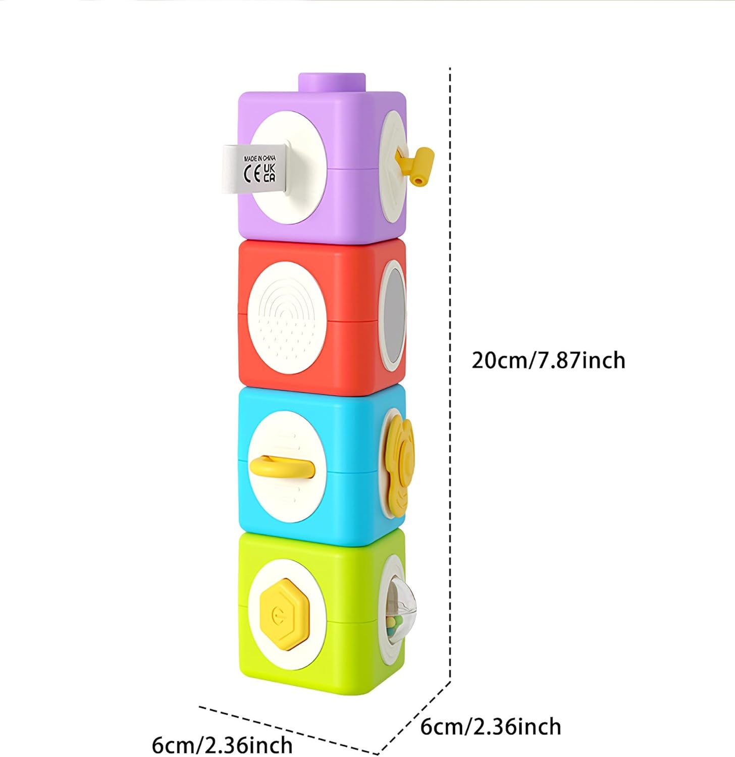Activity Cubes & Stacking Toy Blocks Set of 4,12-in-1 Montessori Toys for 1-2 Years Old,Educational Activities Sensory Travel Toys for Airplane & Car, Perfect Birthday for Toddlers