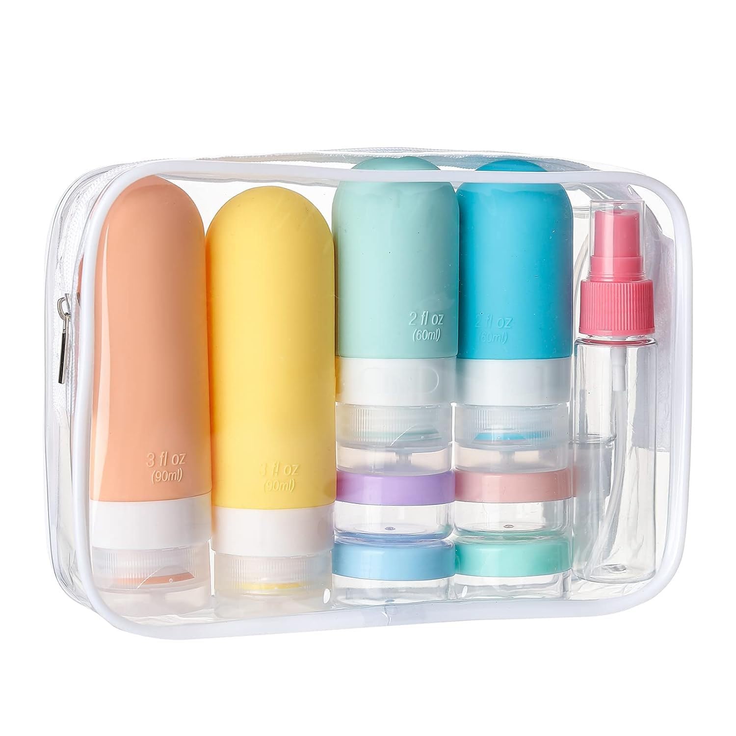 Flacons de voyage rechargeables orange pour emporter vos shampooings en cabine d'avion