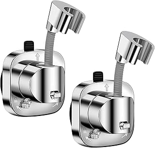 2 Pack Shower Head Holder Suction Cup, 360° Adjustable Handheld Shower Head Bracket Wall Mount with Hook, Removable, No Drill Holder for Wall, RV, Hotel & Bathroom