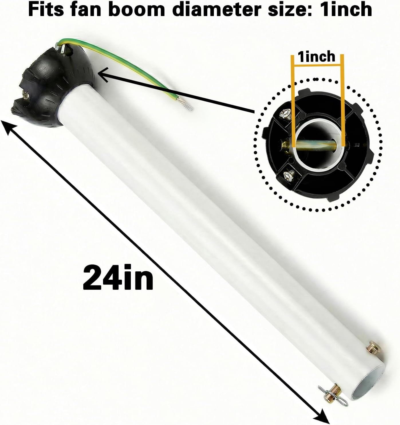 Ceiling Fan Extension Rod,Ceiling Fan Downrod with Ball Head,Downrod Extension for Fan,1 inch Outside Diameter, Boom Suitable for a Wide Range of (white, 24 inch)