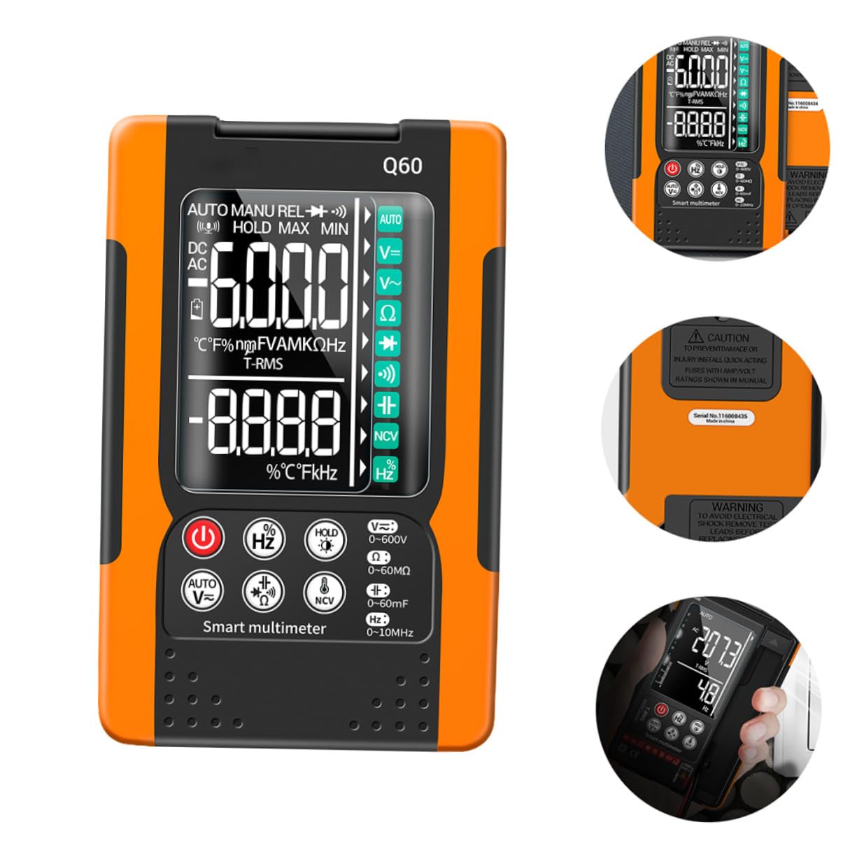 Luxshiny Q60 Digital Multimeter Auto-ranging Electrical Repair Tool with Ncv Detection, True Effective Value, Diode Testing, Data Hold, Backlight Screen, Continuity Buzzer, Neutral Line