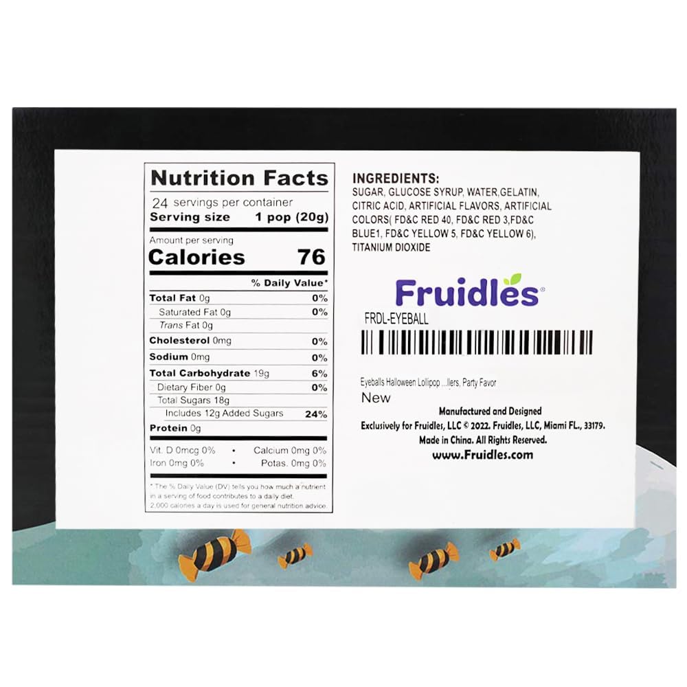 Fruidles Eyeballs Halloween Lollipop Candy, Trick-Or-Treat Party Bag Fillers, Party Favor (48-Pack)