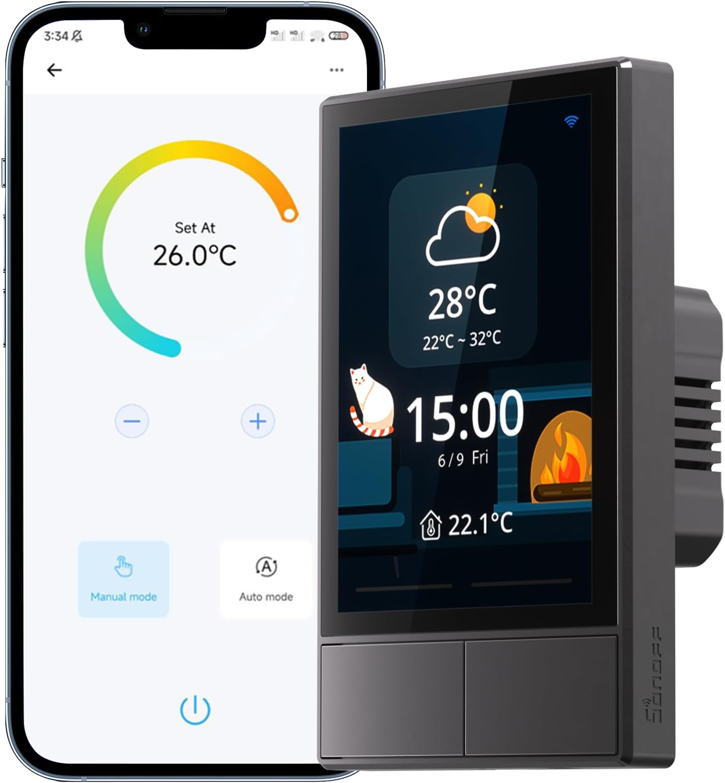 SONOFF NSPanel Smart Switch - 2-Switch Panel Home Control With Touchscreen, Temperature Function, Lights Control - Compatible With Alexa and Google Home, Black