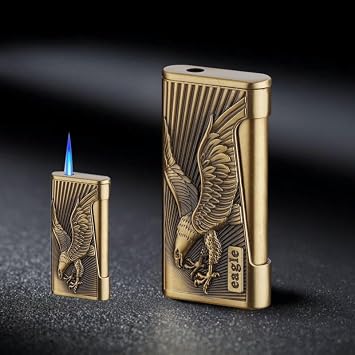 Butane Torch Lighter, Lighter, Refillable Gas Lighter, Windproof Blue Flame Lighter, Mens Lighter, Portable Metal Lighter, Cool Lighter for Gifts of Candle, Outdoor, CampingBrass 1