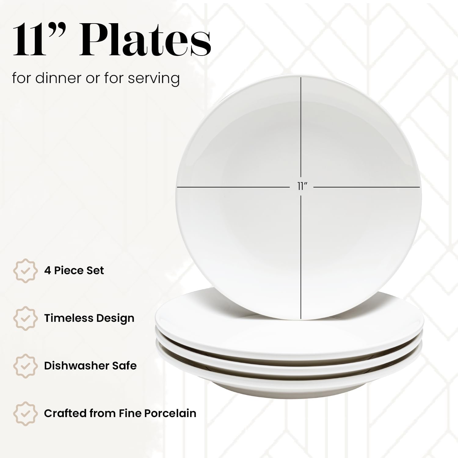 Vikko Dinner Plate, Set of 4 White Plates, Ceramic Dinner Plates Set, Stackable 11 Inch Extra Large Dinner Plates for Every Day and Special Occasion, Restaurant Style, Dishwasher Safe, Microwave Safe - Image 3