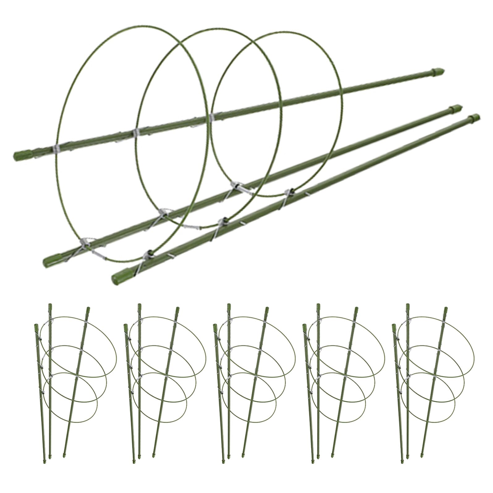 POPETPOP Lot de 6 Sets de Tuteurs Ronds pour Tomates 45 CM en Plastique Cages de Jardin Robustes pour Plantes Grimpantes Treillis Support pour Légumes et Fruits D’Intérieur et Balcon