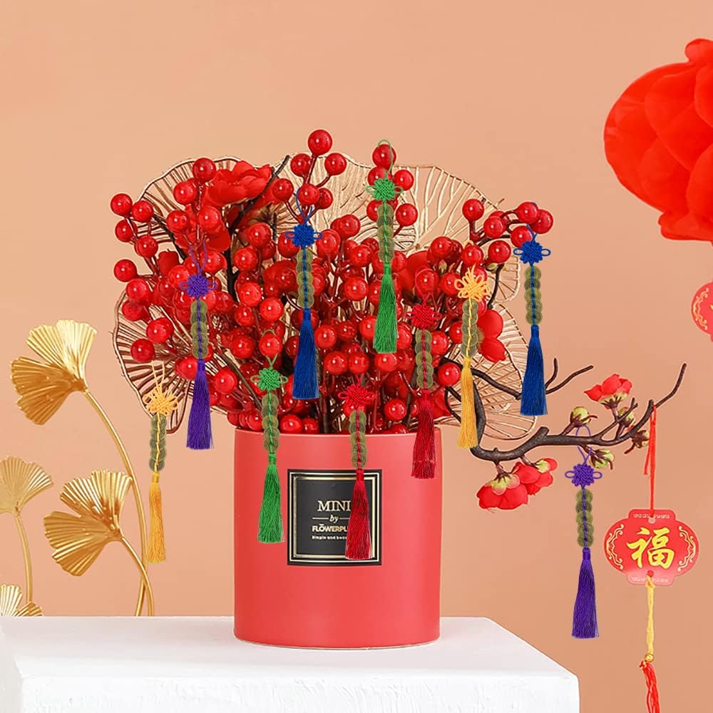 10 Pieces Chinese Knot Colorful String Feng Shui Charm Vintage I-Ching Lucky Coin New Year Decorations Car Hanging Decoration 5 Coins Emperor Money Chinese Amulet for Family Friends Health and Wealth